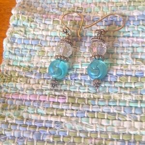 Blue and clear beaded earrings